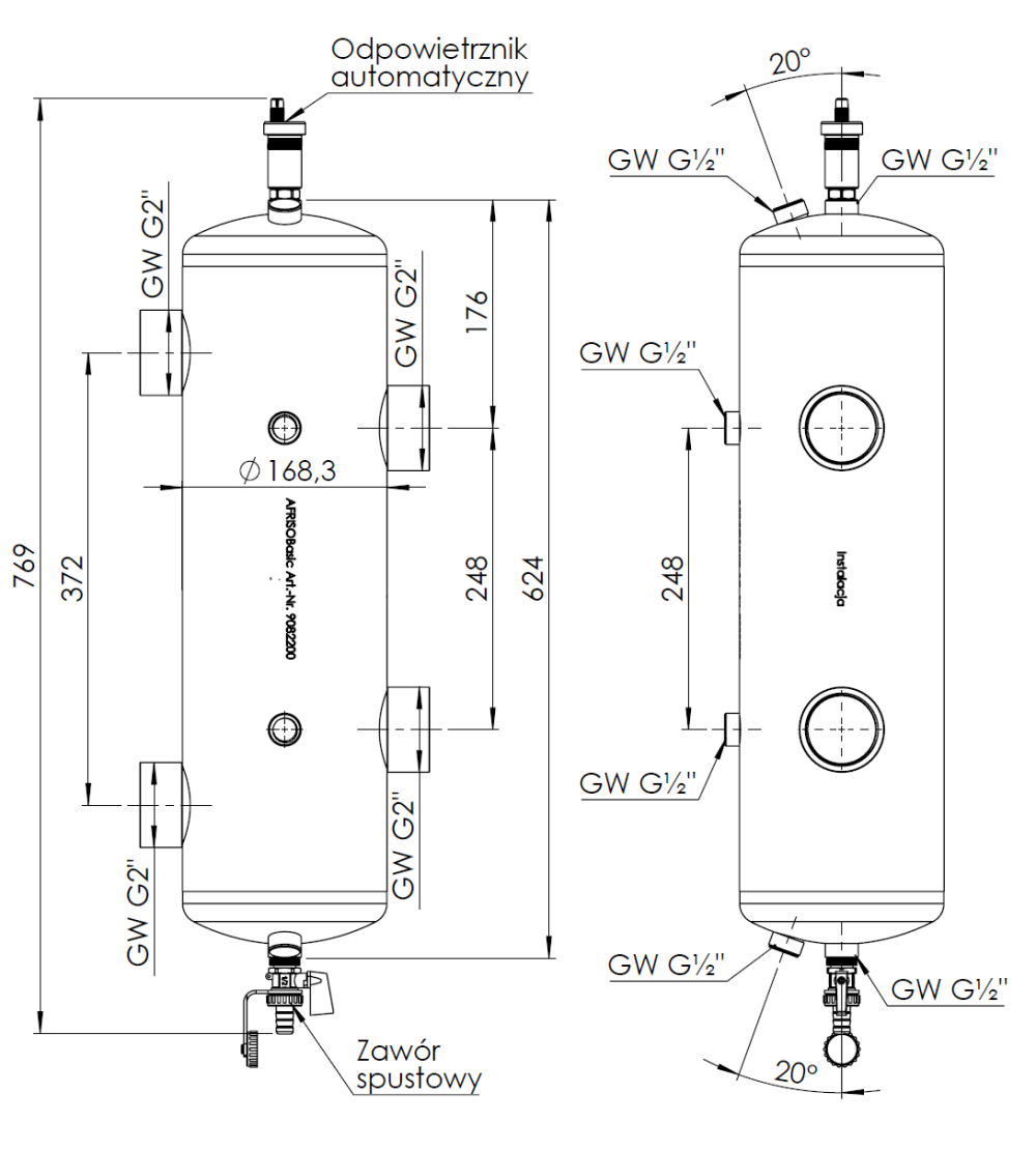 9082200 Гидрострелка утепленная BLH 822, 200 кВт - Размеры AFRISO 1