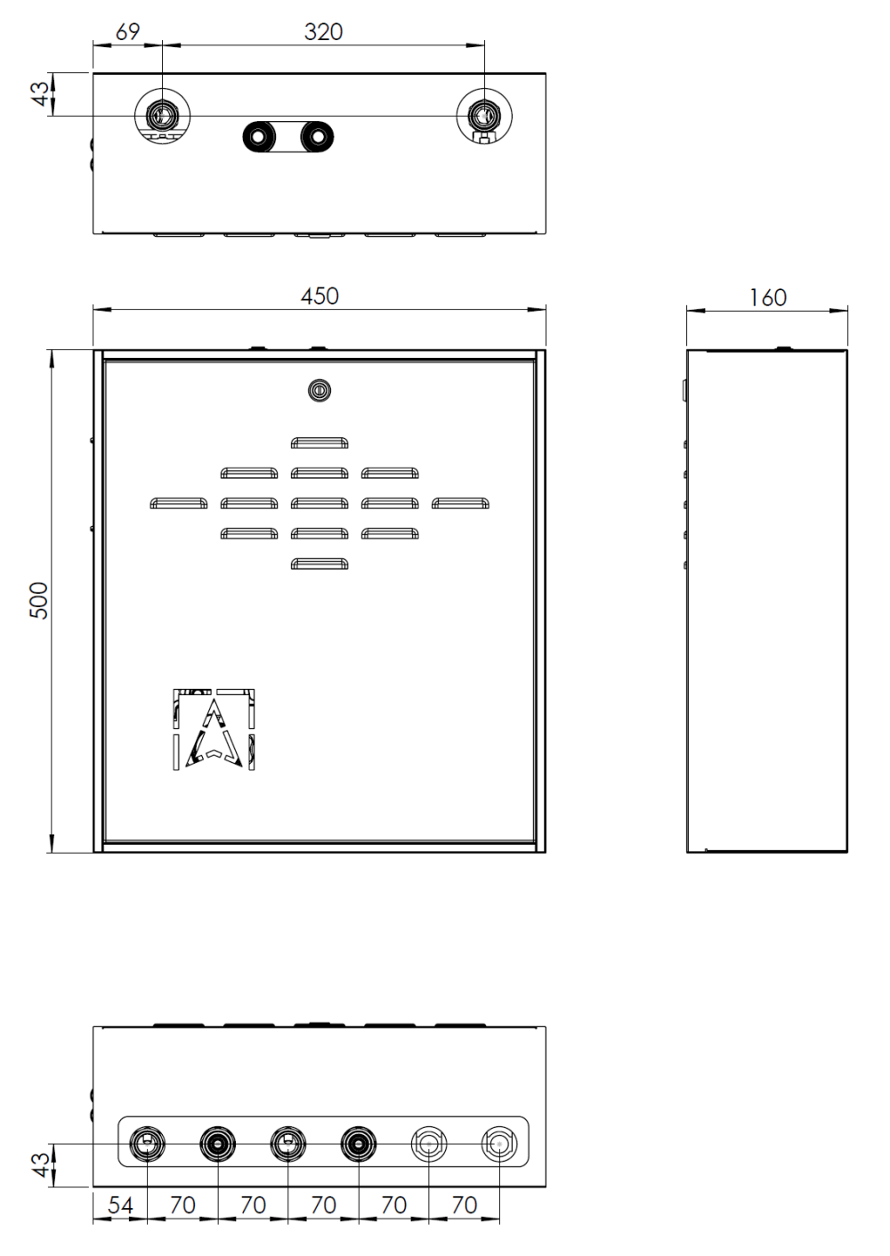 7625500 PrimoBox AZB 255 с гидрострелкой, 2 контура со смесительным клапаном и приводом ARM - Размеры AFRISO 1