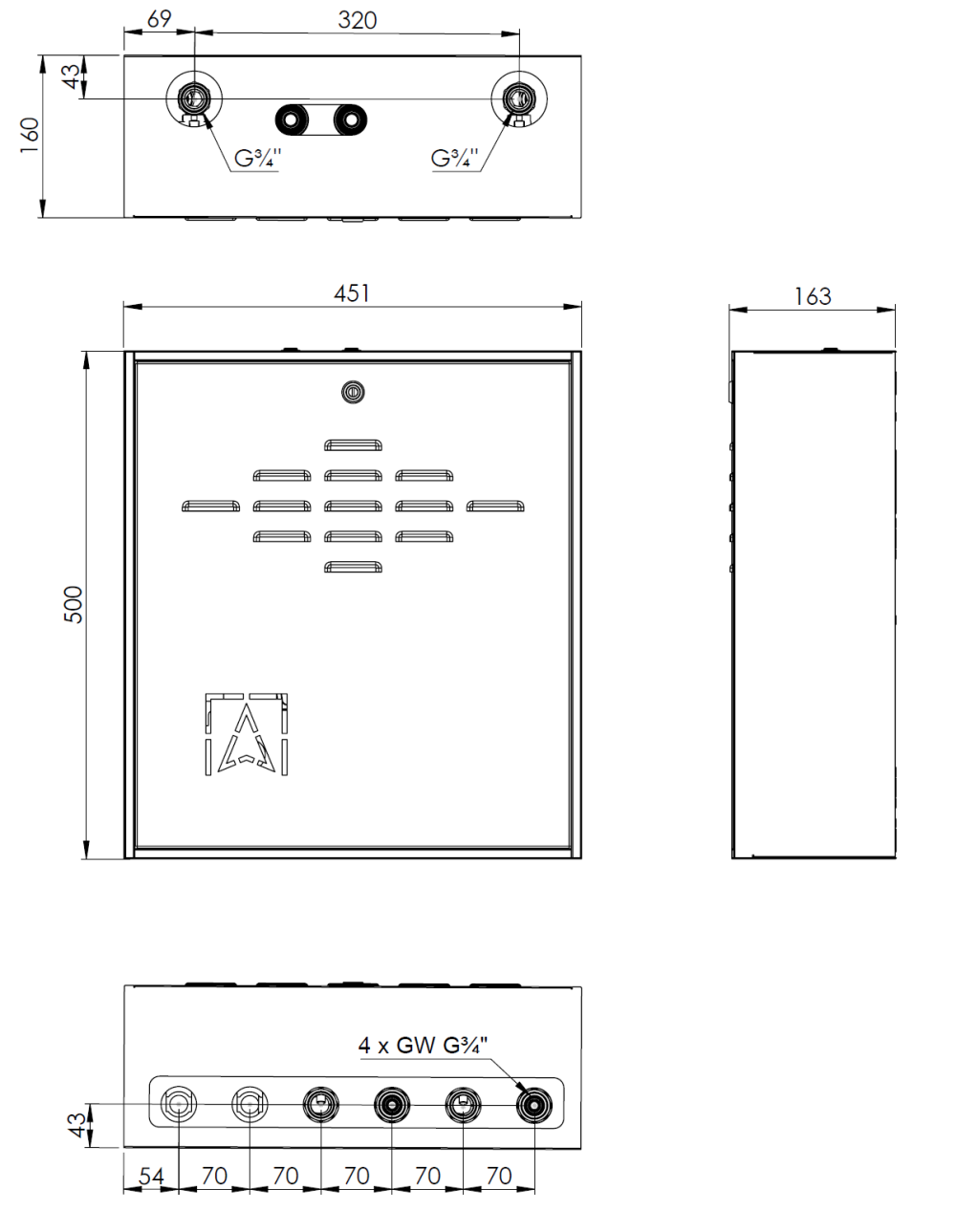 7621100 PrimoBox AZB 211 с гидрострелкой, 2 контура с термостатическим клапаном ATM - Размеры AFRISO 1