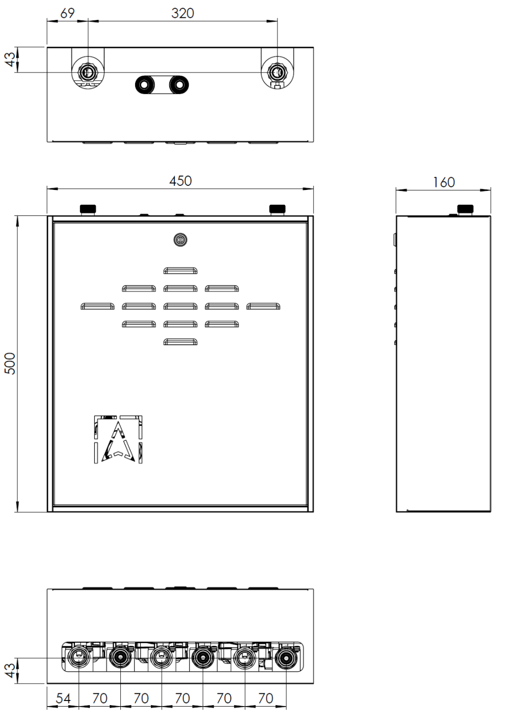 7630500 PrimoBox AZB 305 с гидрострелкой, 2 контура без смешивания и 1 контур со смесительным клапаном и приводом ARM - Размеры AFRISO 1