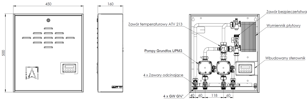7662200 PrimoBox AHB 622 с пластинчатым теплообменником, с клапаном ATV 45°C - Размеры AFRISO 1