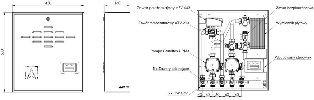 7664200 PrimoBox AHB 642 с пластинчатым теплообменником, с ATV 45°C и клапаном AZV - Размеры AFRISO 1