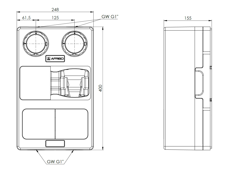 77824 Насосная группа PrimoTherm K 180-2 DN25 3-WM, смесительный клапан ARV Kvs Vario, без насоса - Размеры AFRISO 1