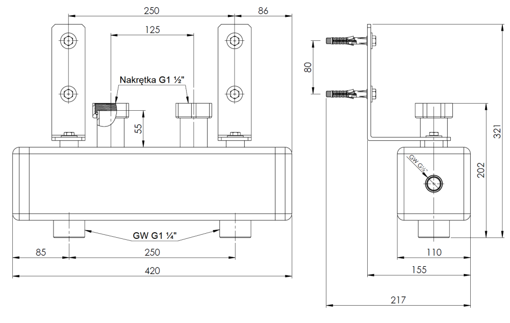 77317 Гидрострелка HW, для коллекторов KSV 125 до 70 кВт - Размеры AFRISO 1