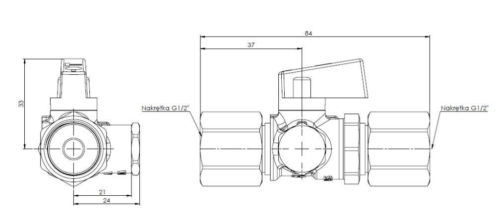 6343300 Кран AMC 2-ходовой, 2x гайка ВРП1/2'' - Размеры AFRISO 1