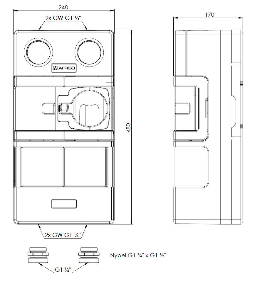 79501 Насосная группа PrimoTherm K 180-1 DN32, без смешивания, без насоса - Размеры AFRISO 1