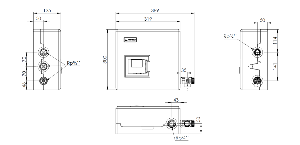 6840500 Насосная группа WZS 100 для ГВС с изоляцией и предохранительным клапаном (6 бар) - Размеры AFRISO 1