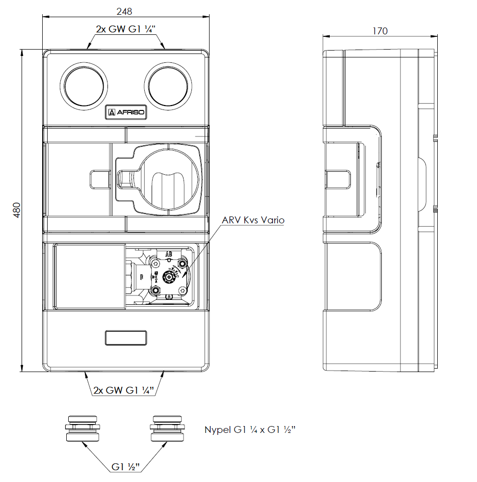 79507 PrimoTherm K 180-2 насосная группа DN32, смесительный клапан, без насоса - Размеры AFRISO 1
