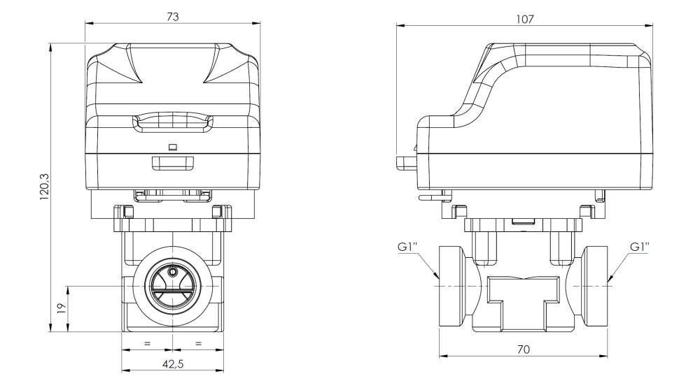 1644310 2-ходовой запорный клапан AZV 443, DN20, НРП1", Kvs 10 м³/ч, н/з - Размеры AFRISO 1