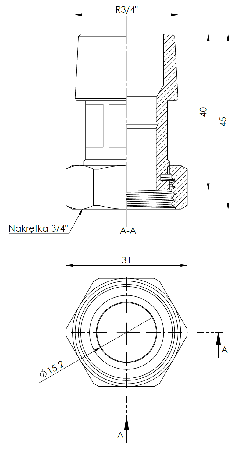1220110 Комплект резьбовых соединений для клапана ATM, 3x гайки ВРП3/4" x НРК3/4", 2 обратных клапана - Размеры AFRISO 1