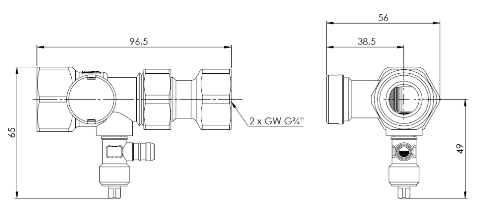 77924 Быстроразъемное соединение ASK, для расширительного бака, с контрольным клапаном, 2x ВР3/4". - Размеры AFRISO 1
