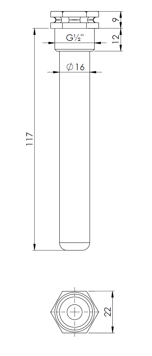 555035 Погружная гильза, fi15x16 мм, L 120 мм, НР1/2" - Размеры AFRISO 1