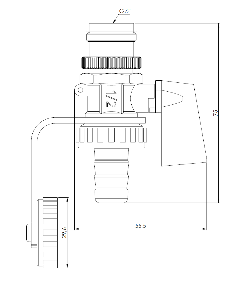 42407 Кран для заправки и опорожнения системы KFE, НР1/2", никелированный - Размеры AFRISO 1
