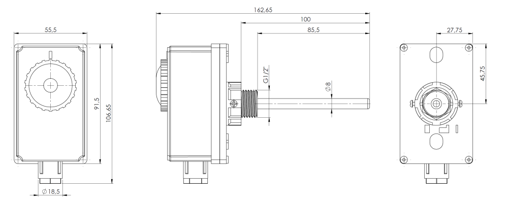 6740700 Термостат погружной TC2, 0÷90°C, внешняя настройка, соединение НР1/2", L 100 мм - Размеры AFRISO 1