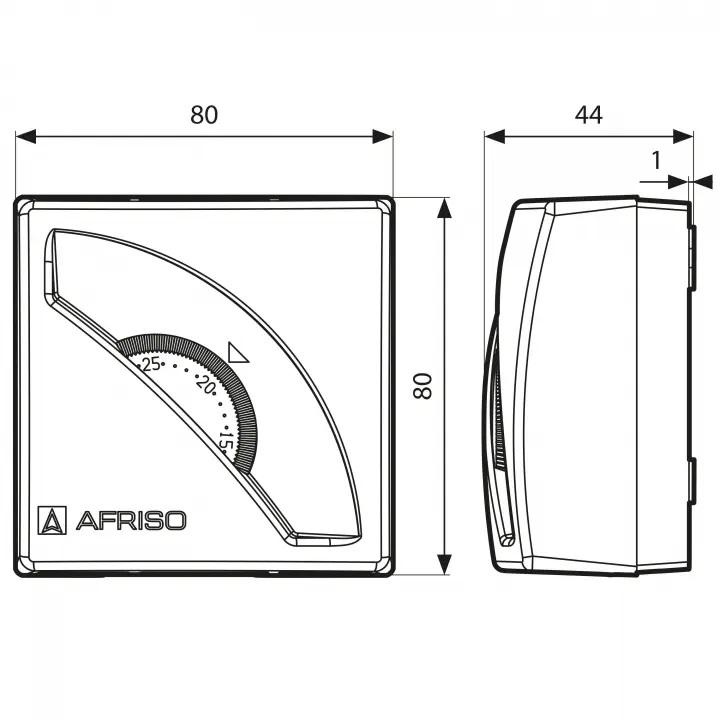 4261600 Комнатный термостат TA3, 10÷30°C, 230 В, без светодиода  - Размеры AFRISO 1