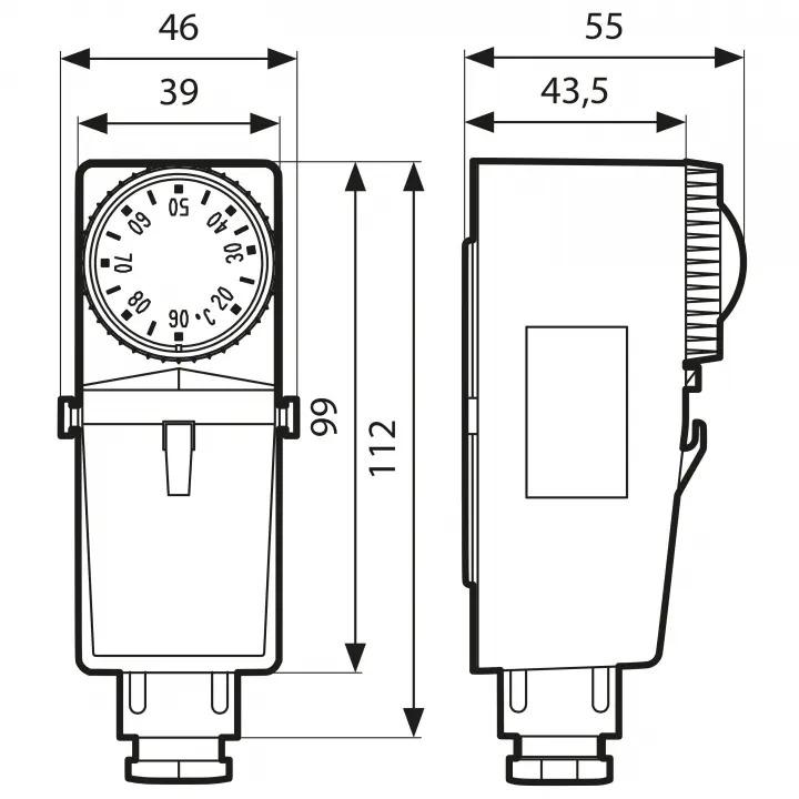 6740100 Термостат накладной BRC, 20÷90°C, внешняя настройка - Размеры AFRISO 1