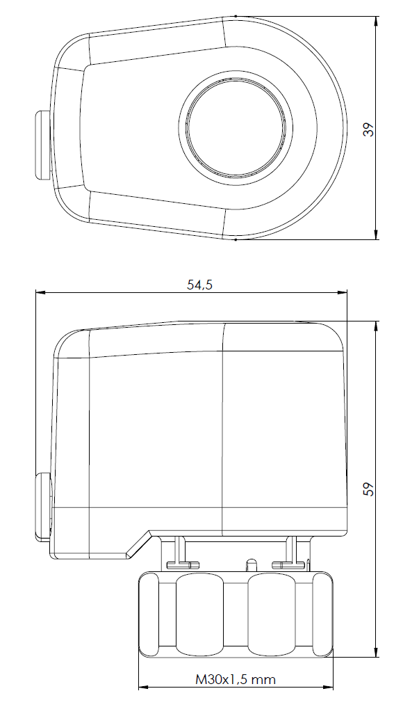 78871 Термоэлектрический привод TSA-03, ВР m³0x1,5 мм, 230 В AC со вспомогательным выключателем, НЗ - Размеры AFRISO 1