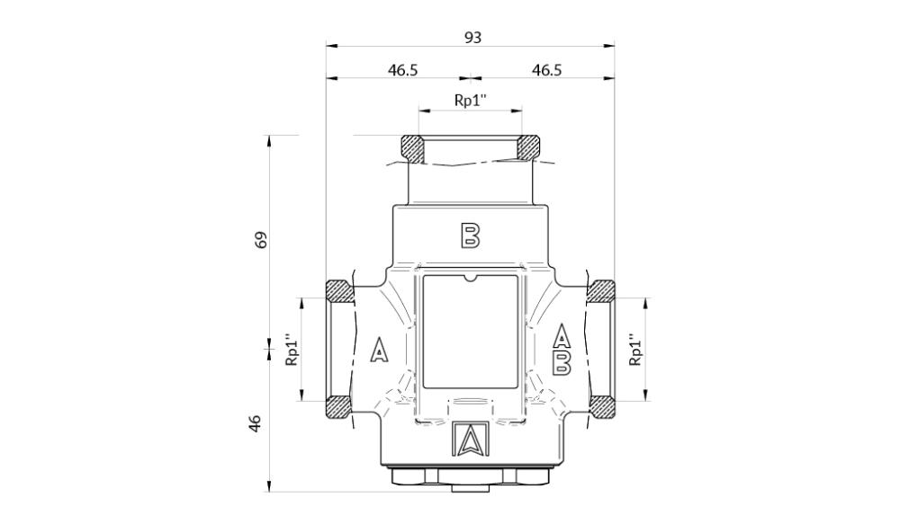 1633610 Термический клапан ATV 336, DN25, ВР1", kvs 9, 60°C - Размеры AFRISO 1