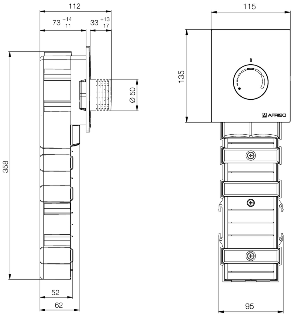 78330 Комплект RTL-Box 324 Vario с термостатическим клапаном типа RTL и кассетой скрытого монтажа - Размеры AFRISO 1