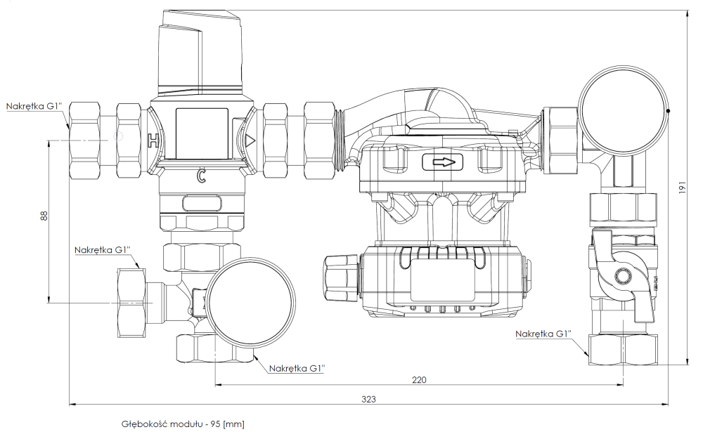 9050220 Насосно-смесительный узел BTU 502 AP для теплого пола с клапаном ATM 761, насос AFRISO APH 160 - Размеры AFRISO 1