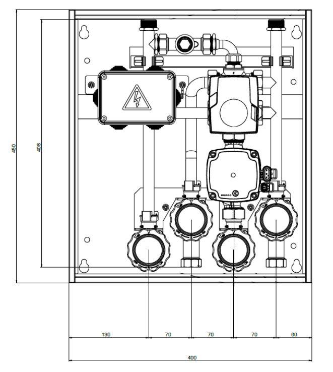 7691000 PrimoBox ACB 910, смесительный комплект для конденсационного котла - Размеры AFRISO 1