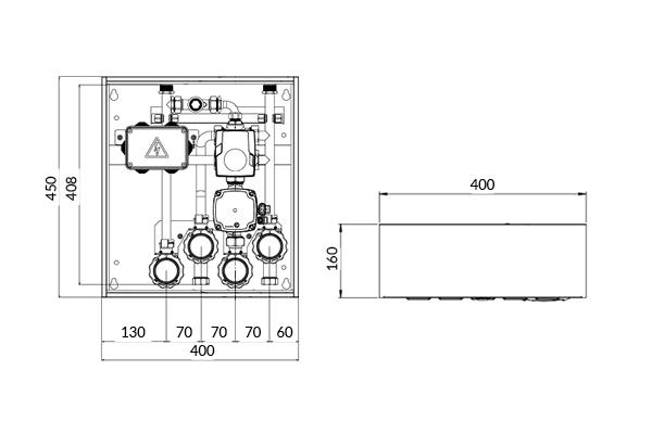 7691000 PrimoBox ACB 910, смесительный комплект для конденсационного котла - Размеры AFRISO 2