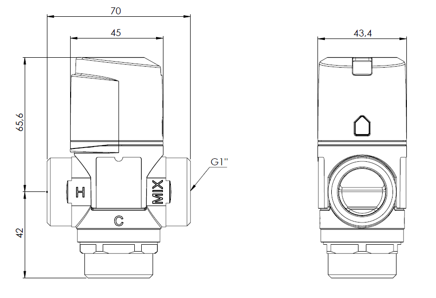 1236110 Термостатический смесительный клапан ATM 361, DN20, НРП1", 20÷43°C, Kvs 1,6 м³/ч - Размеры AFRISO 1