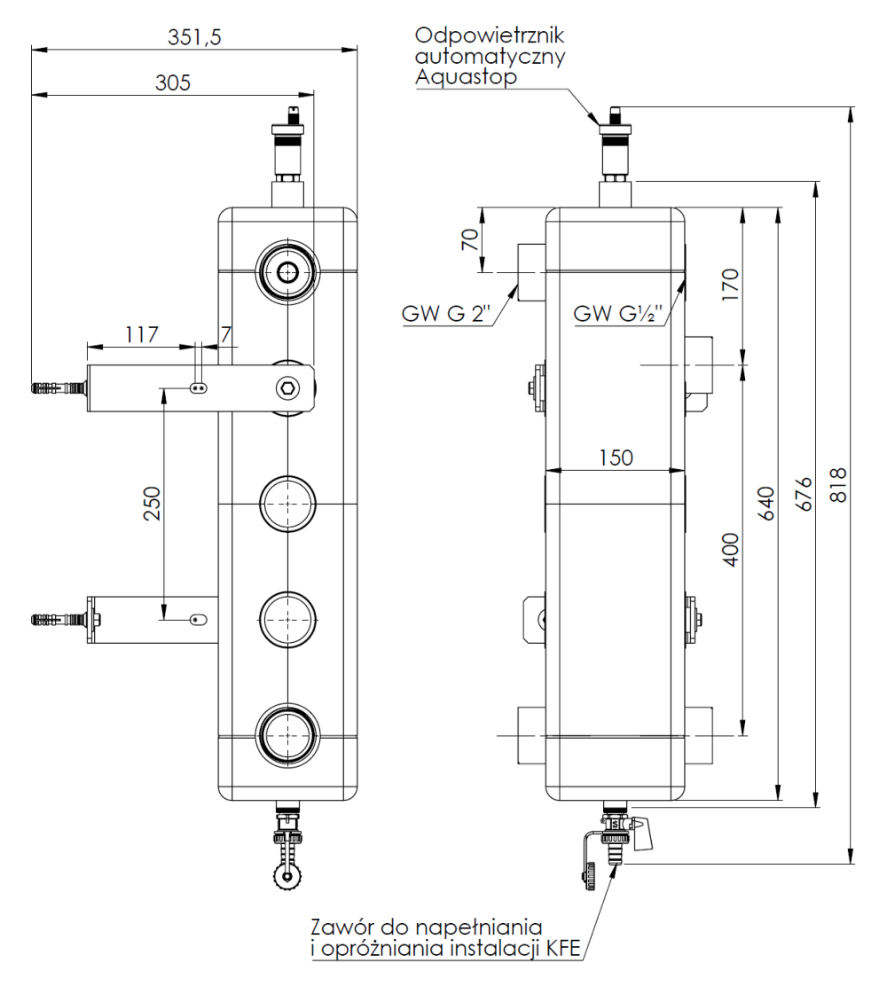 77323 Вертикальная гидрострелка HW, для коллекторов KSV 125 до 160 кВт - Размеры AFRISO 1