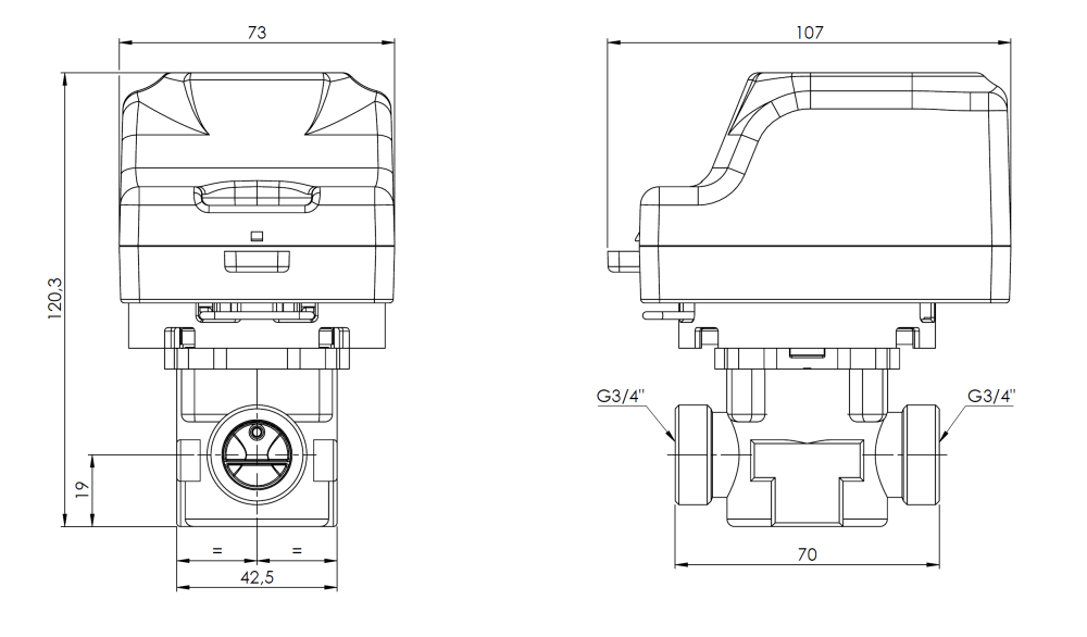 1645210 2-ходовой запорный клапан AZV 452, DN15, НРП¾", Kvs 10 м³/ч, н/о - Размеры AFRISO 1