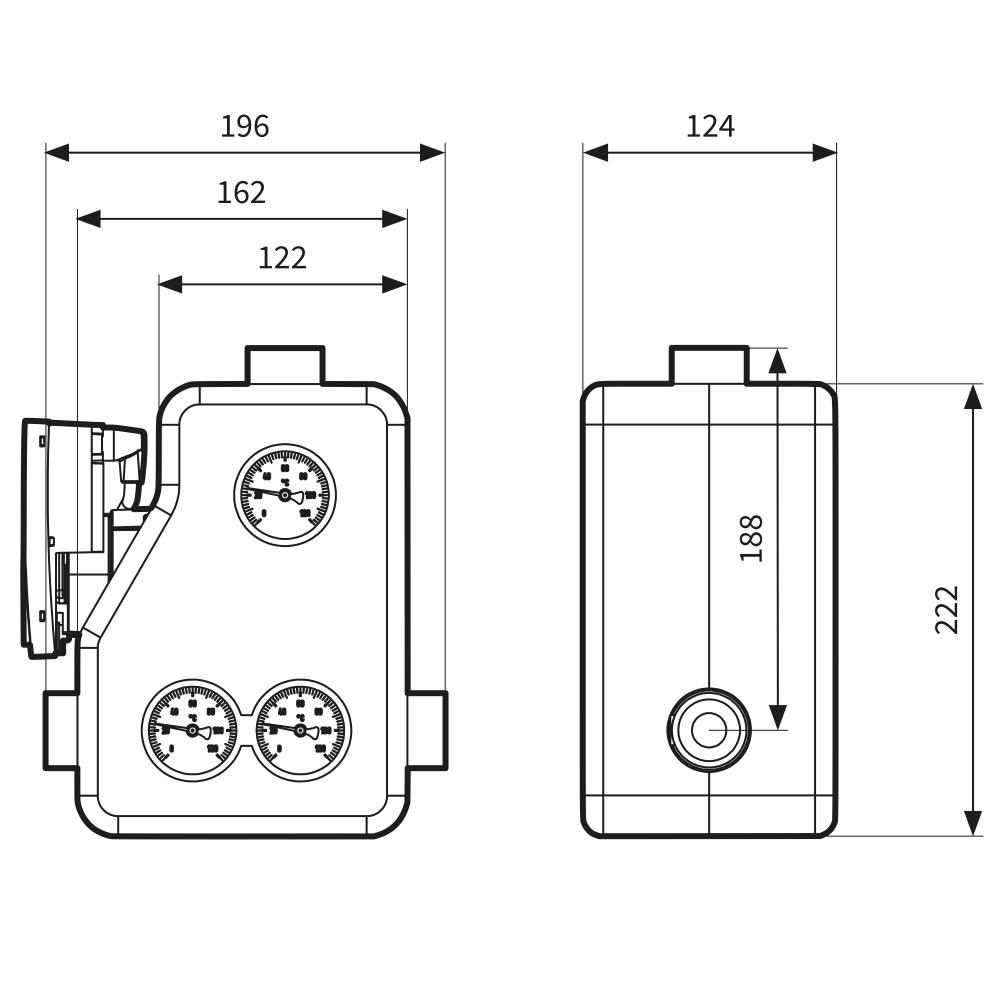 77548 Насосная группа RTA 60 DN25, термический клапан 60°C, насос Wilo - Размеры AFRISO 1