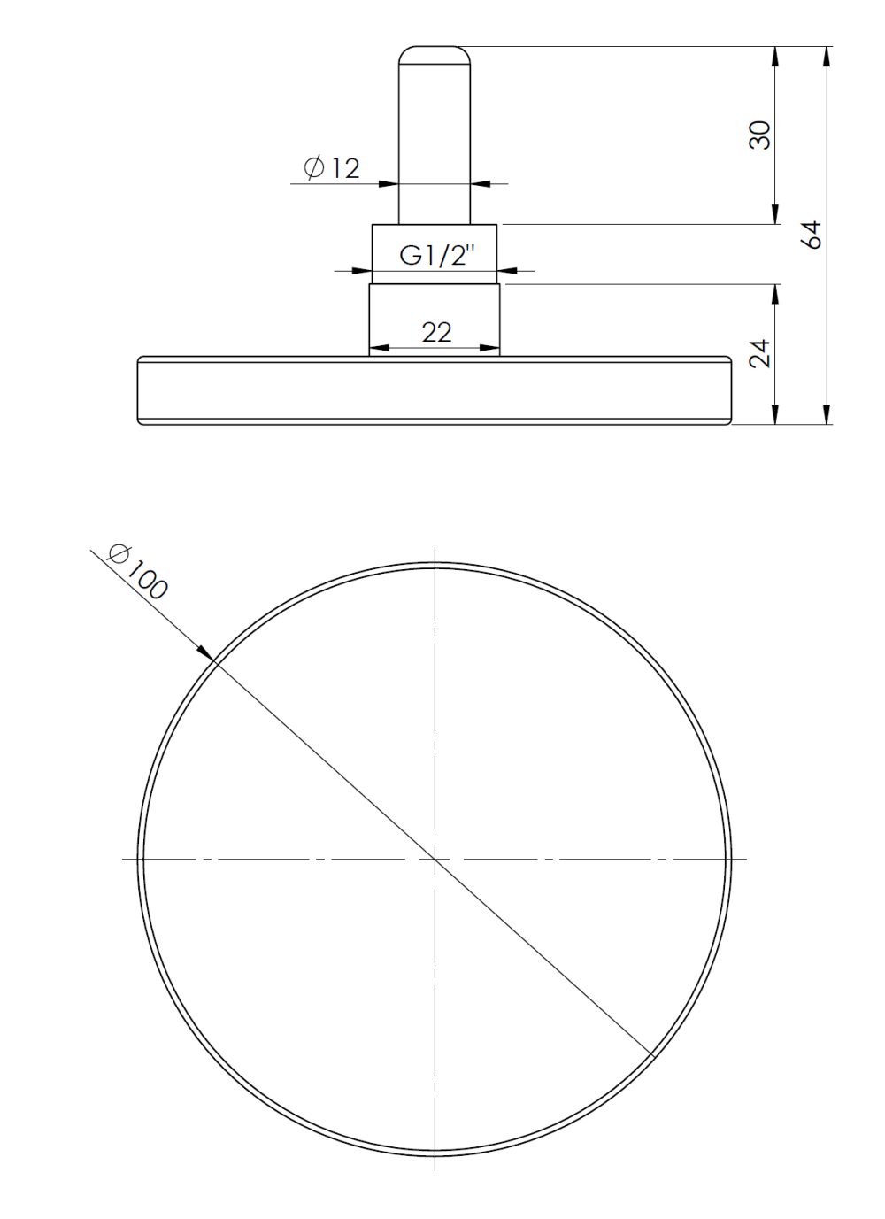 63811 Термометр биметаллический BiTh 100, fi100 мм, 0÷120°C, L 40 мм, НР1/2", ax, кл. 2 - Размеры AFRISO 1
