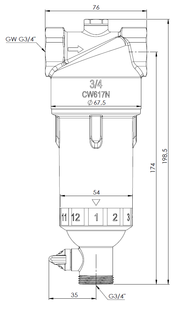 4212000 Фильтр для воды AWF 120 с ручной промывкой, ВРП3/4" - Размеры AFRISO 1