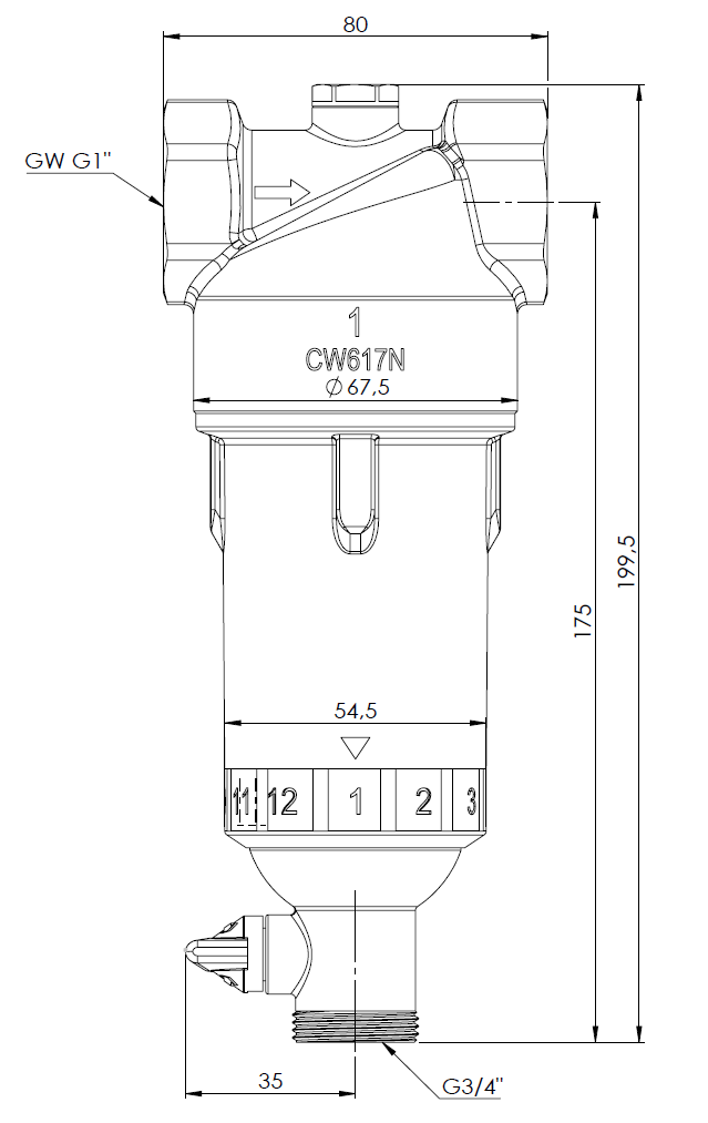 4213000 Фильтр для воды AWF 130 с ручной промывкой, ВРП1" - Размеры AFRISO 1