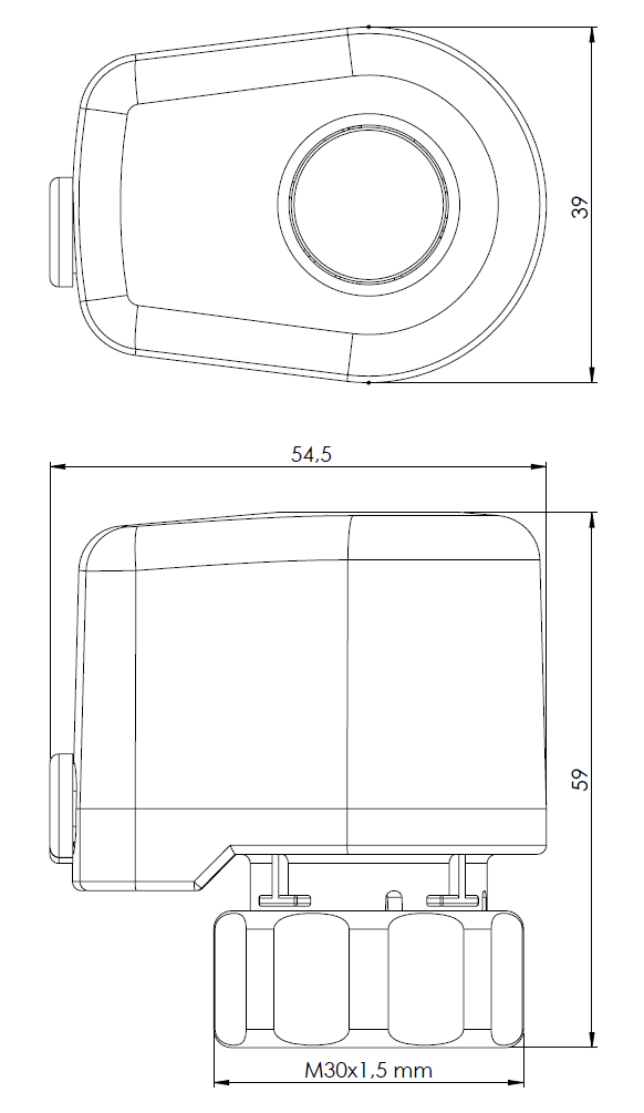 78872 Термоэлектрический привод TSA-03, ВР M30x1,5 мм, 24 В AC/DC со вспомогательным выключателем, НЗ - Размеры AFRISO 1