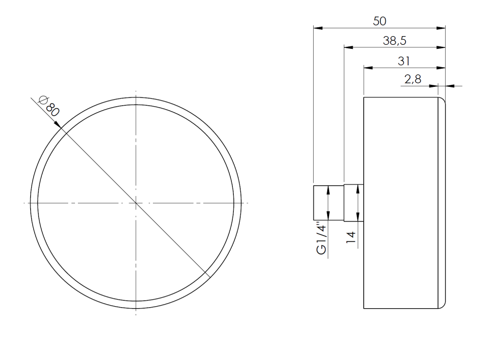 63919 Манометр HZ 80, fi80 мм, 0÷4 бар, НР1/2", ax, кл. 2,5 - Размеры AFRISO 1
