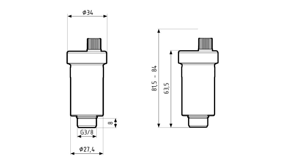 77900 Автоматический воздухоотводчик для солнечных систем, G3/8" - Размеры AFRISO 1