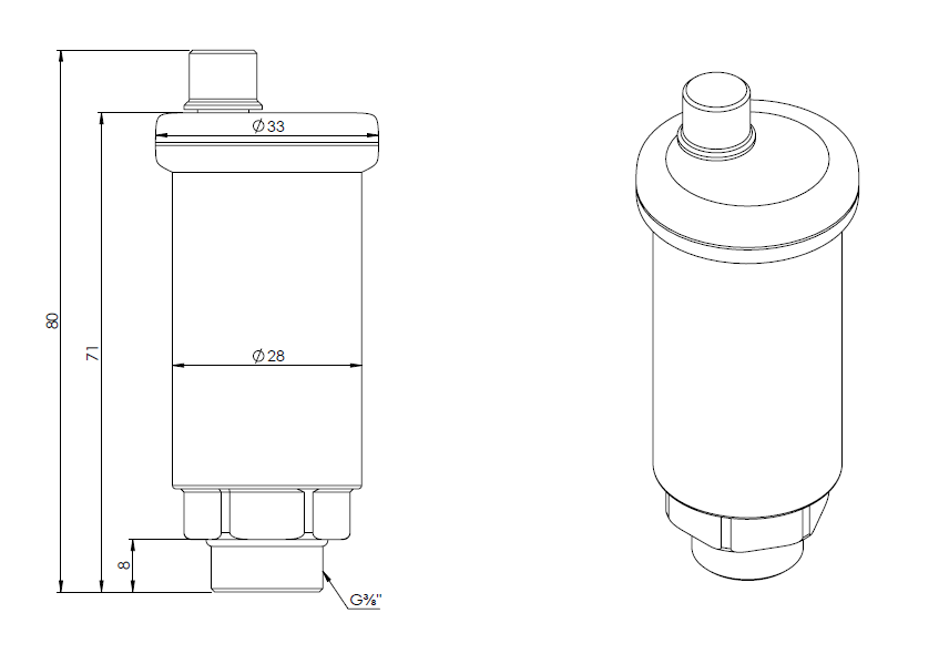 77900 Автоматический воздухоотводчик для солнечных систем, G3/8" - Размеры AFRISO 2