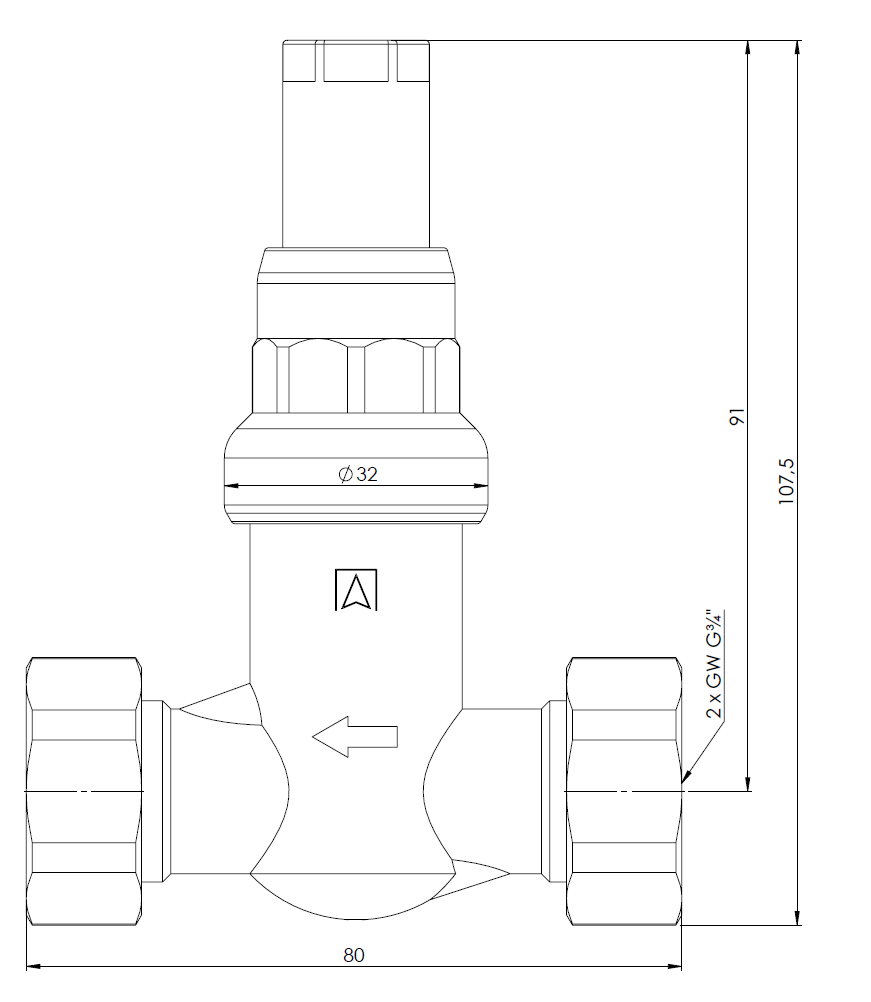 42384 Перепускной клапан DU с регулировкой, прямой, 0,1÷0,5 бар, ВРП3/4" - Размеры AFRISO 1