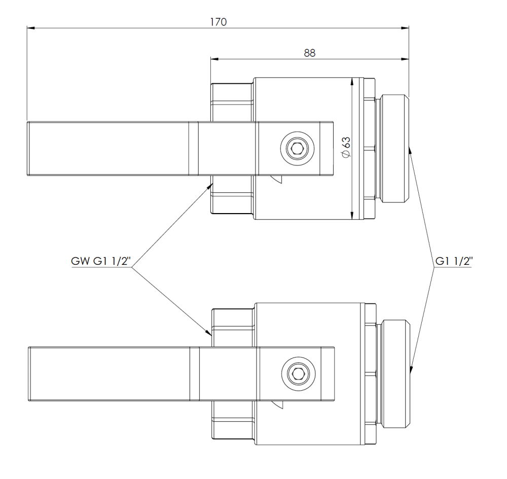 80921 Шаровые краны НР1 1/2" x ВР1 1/2", для коллектора нижнего источника тепла ProCalida IN 1 1/2", 2 шт. - Размеры AFRISO 1