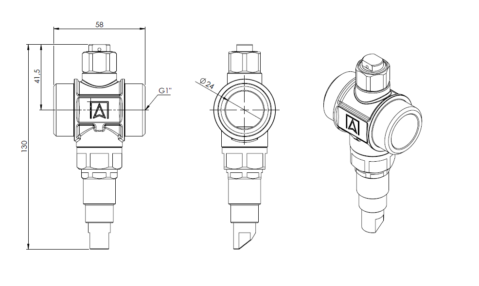 1710000 Клапан защиты от замерзания AAV 100, НРП1" - Размеры AFRISO 1