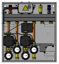 PrimoBox AZB 205 с гидрострелкой, 1 контур без смешивания и 1 контур со смесительным клапаном и приводом ARM
