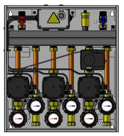 PrimoBox AZB 305 с гидрострелкой, 2 контура без смешивания и 1 контур со смесительным клапаном и приводом ARM