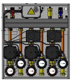 PrimoBox AZB 355 с гидрострелкой, 1 контур без смешивания и 2 контура со смесительным клапаном и приводом ARM