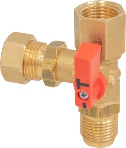 Кран AMC 3-ходовой, НРП1/2'' x гайка ВРП1/2'' x контрольное соединение НР1/2''