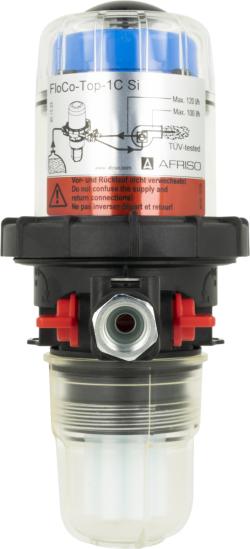 Масляный фильтр со встроенным воздухоотводчиком FloCo-Top-1C Si, соединение НР3/8" x ВР3/8", короткий пластиковый фильтрующий элемент 50 мкм