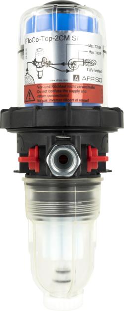 Масляный фильтр со встроенным воздухоотводчиком FloCo-Top-2CM Si, соединение НР3/8" x ВР3/8", короткий пластиковый фильтрующий элемент 50 мкм