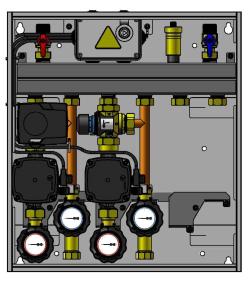 PrimoBox AZB 251 с гидрострелкой, 1 контур со смесительным клапаном и приводом ARM и 1 контур с термостатическим клапаном ATM