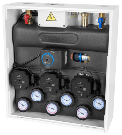 PrimoBox AZB 351 с гидрострелкой, 1 контур без смешивания, 1 контур со смесительным клапаном и приводом ARM и 1 контур с термостатическим клапаном ATM