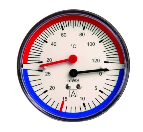 Термогидрометр TH 80, fi80 мм, 0÷60 mH2O, 20÷120°C, НР1/4", ax, кл. 2,5